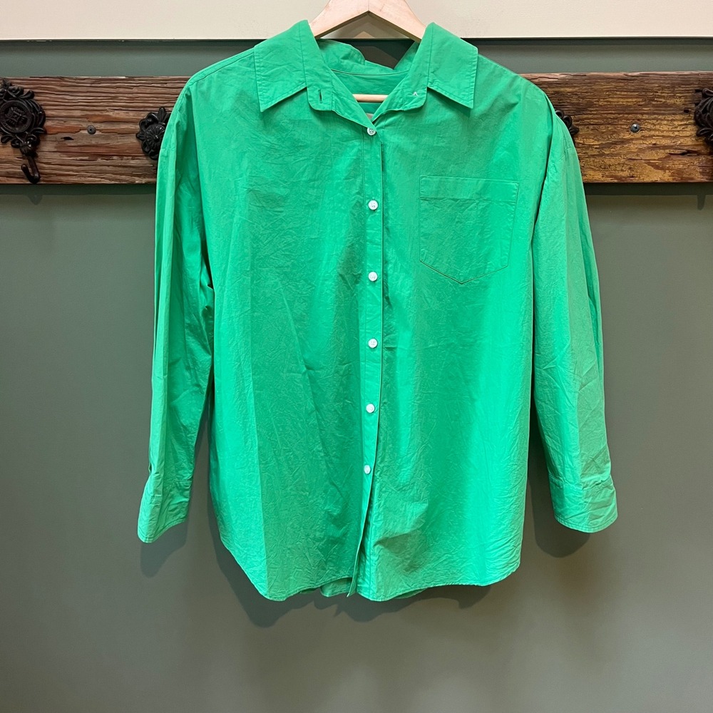 Frankie Shop Melody Shirt Green Cotton Poplin Oversized Button Down XS/S